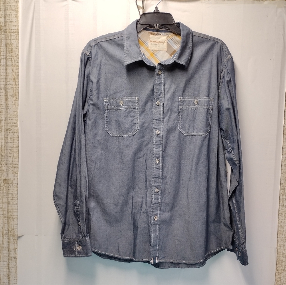 Weatherproof Vintage Men's Shirt Long Sleeve Blue Denim Chambray XXL